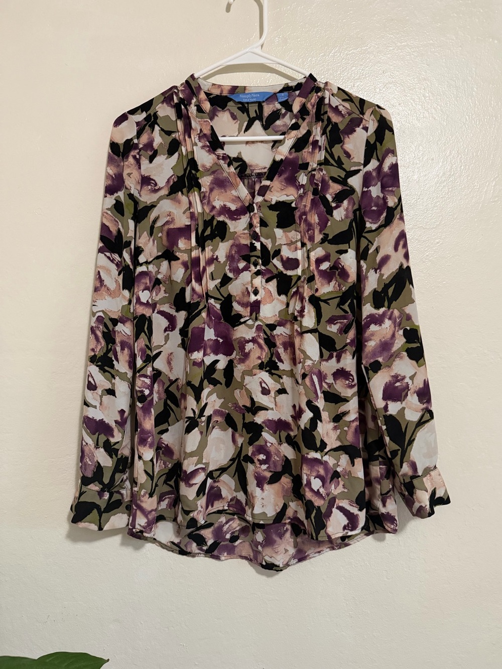 Simply Vera Vera Wang Purple Floral Long Sleeve Blouse